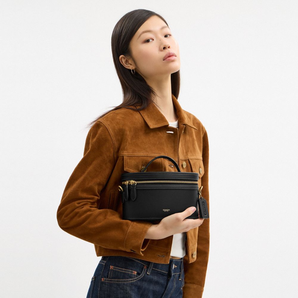 COACH®,Trail Bag,Leather,Satchel,Logo,Brass,Work,Black,Detail View