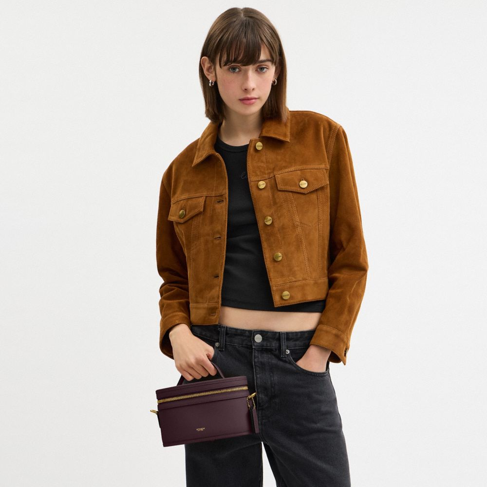 COACH®,Trail Bag,Leather,Satchel,Logo,Brass,Work,Purple,Detail View