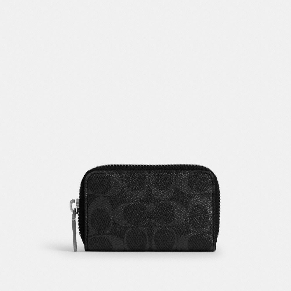 COACH®,Small Zip Around Card Case In Signature Canvas,Canvas,Coin,Card Case,Casual,Black,Front View