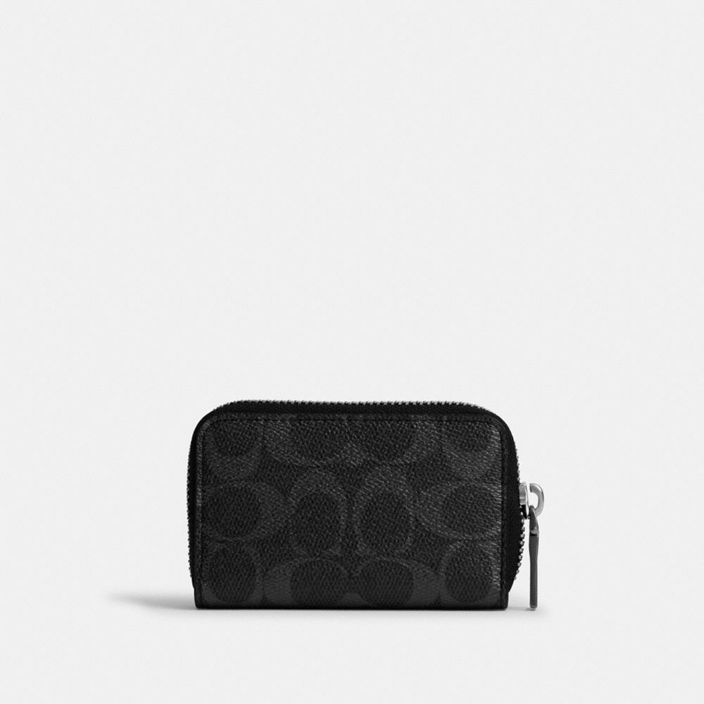 COACH®,Small Zip Around Card Case In Signature Canvas,Canvas,Coin,Card Case,Casual,Black,Back View