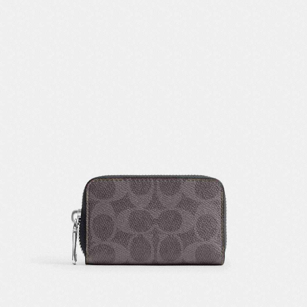 COACH®,Small Zip Around Card Case In Signature Canvas,Canvas,Coin,Card Case,Casual,Gray,Front View