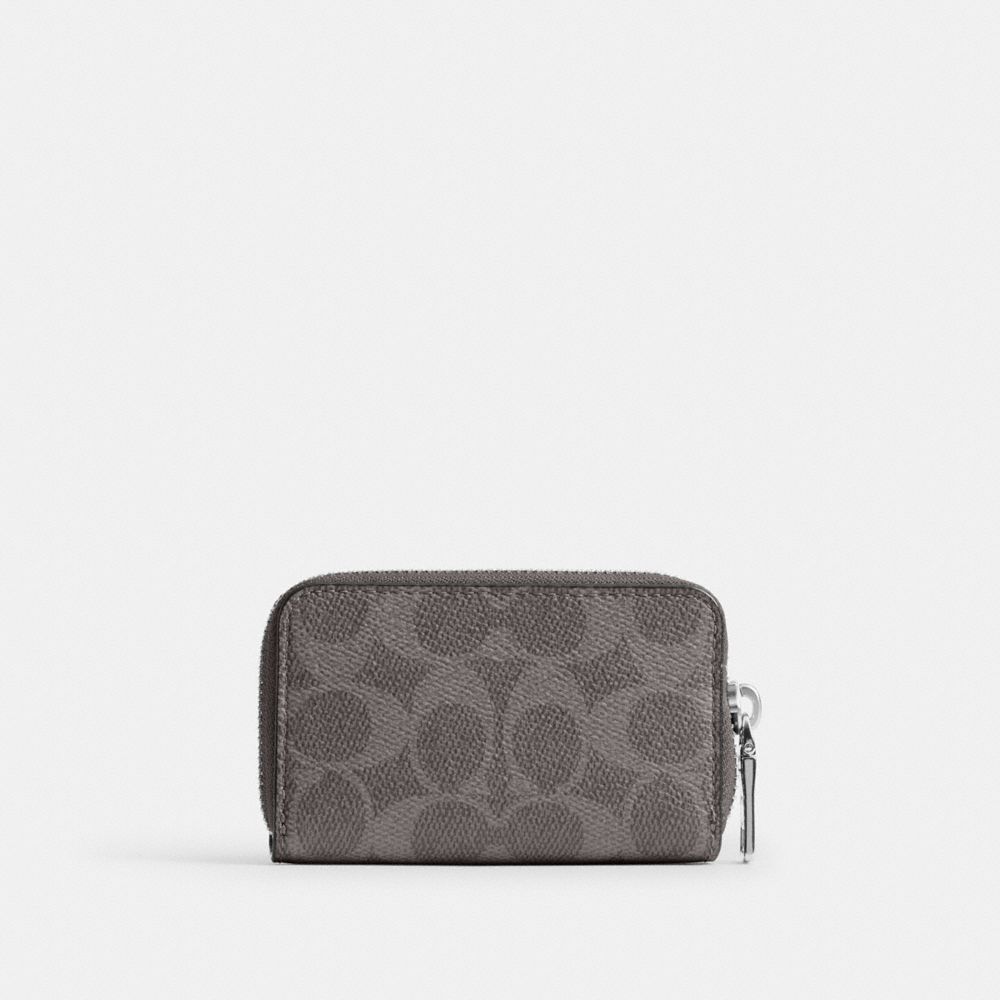 COACH®,Small Zip Around Card Case In Signature Canvas,Canvas,Coin,Card Case,Casual,Gray,Back View