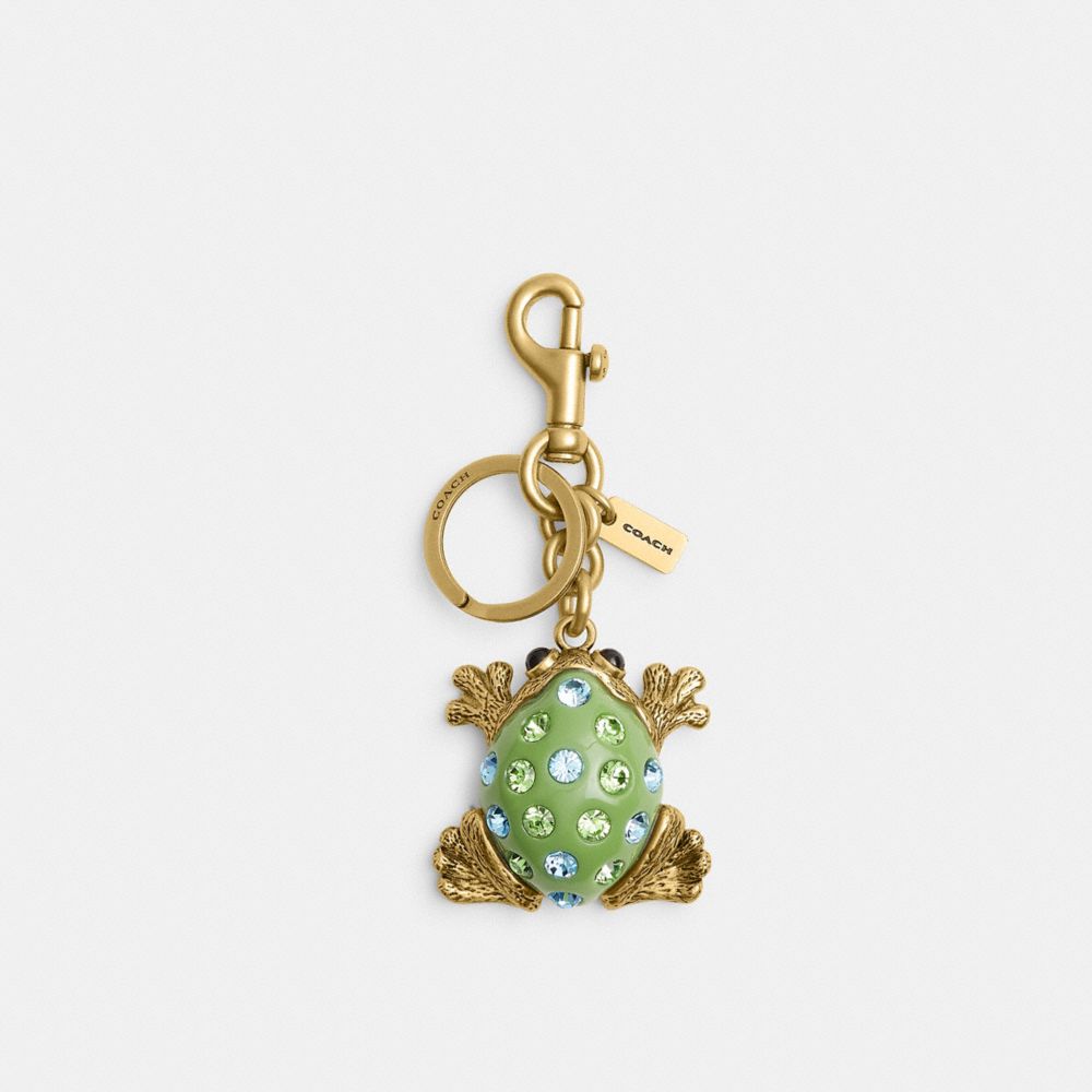 COACH®,Frog Bag Charm,Bag Charm,Rhinestones,Logo,Metal,3D Embellishment,Brass,Casual,Green,Front View