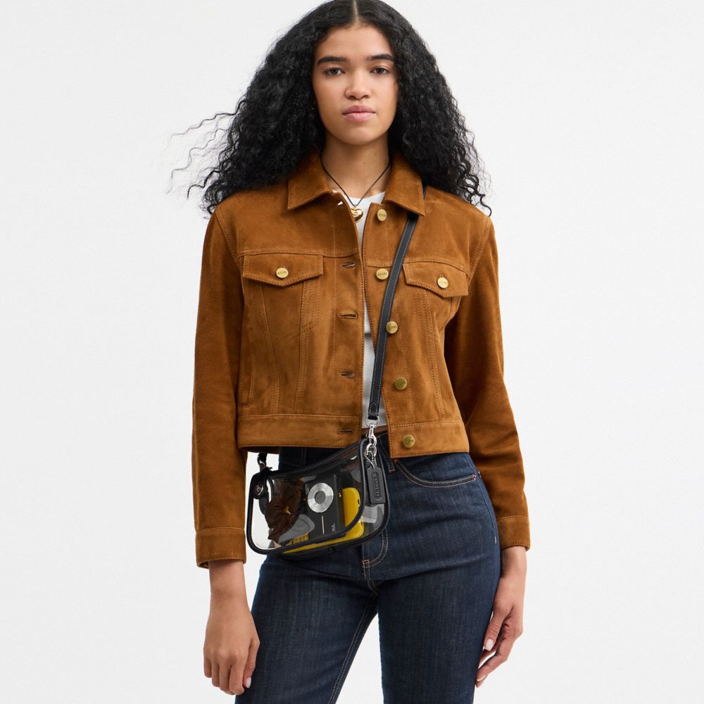 COACH®,Stadium Swinger Bag,Leather,Shoulder Bag,Applique,Piping,Sheer,Casual,White