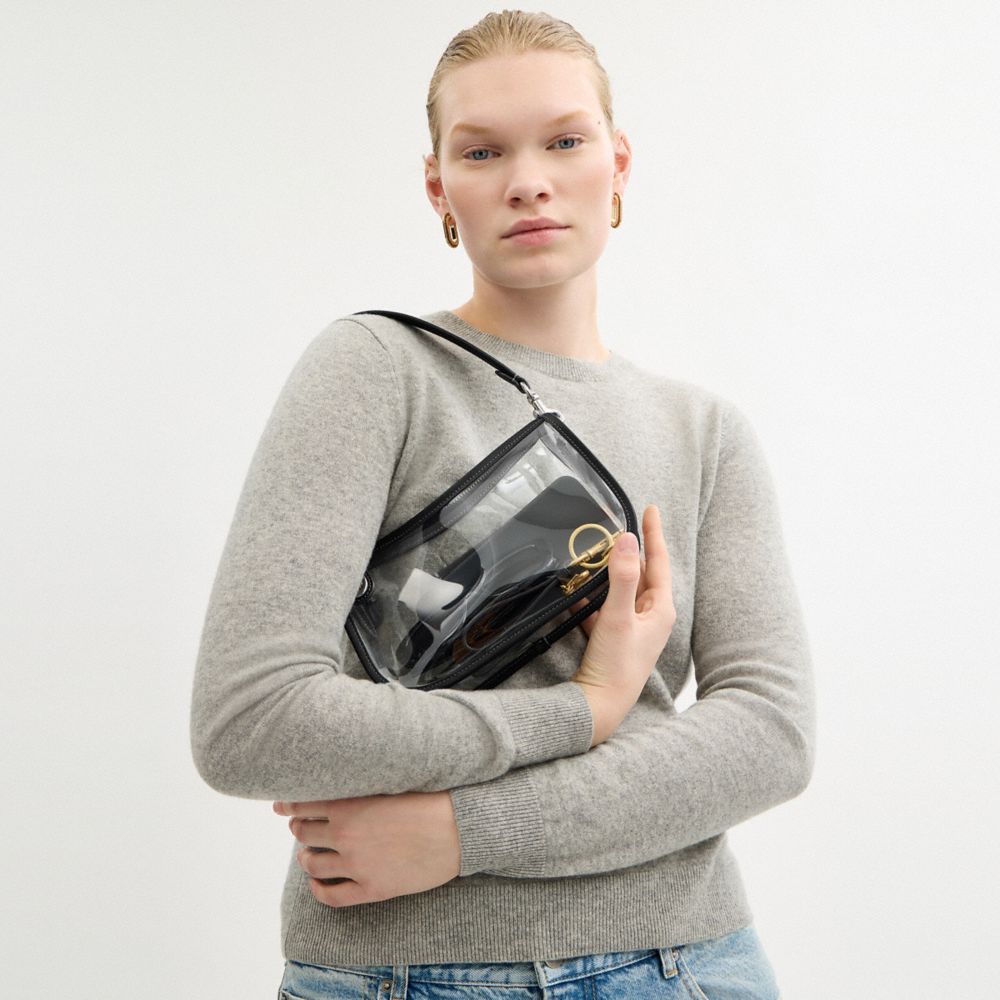 COACH®,Stadium Swinger Bag,Leather,Shoulder Bag,Applique,Piping,Sheer,Casual,White,Detail View