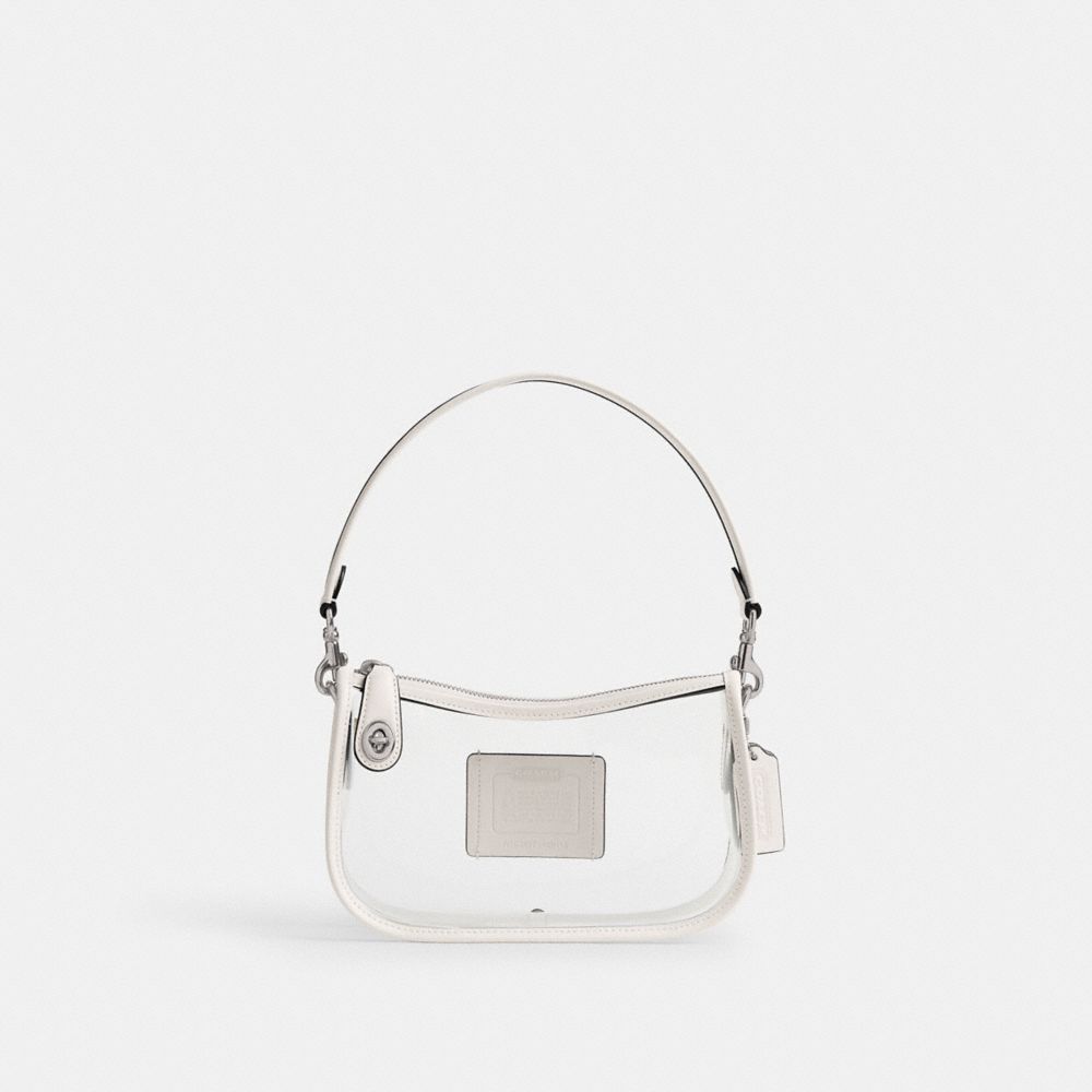 COACH®,Stadium Swinger Bag,Leather,Shoulder Bag,Applique,Piping,Sheer,Casual,White,Front View