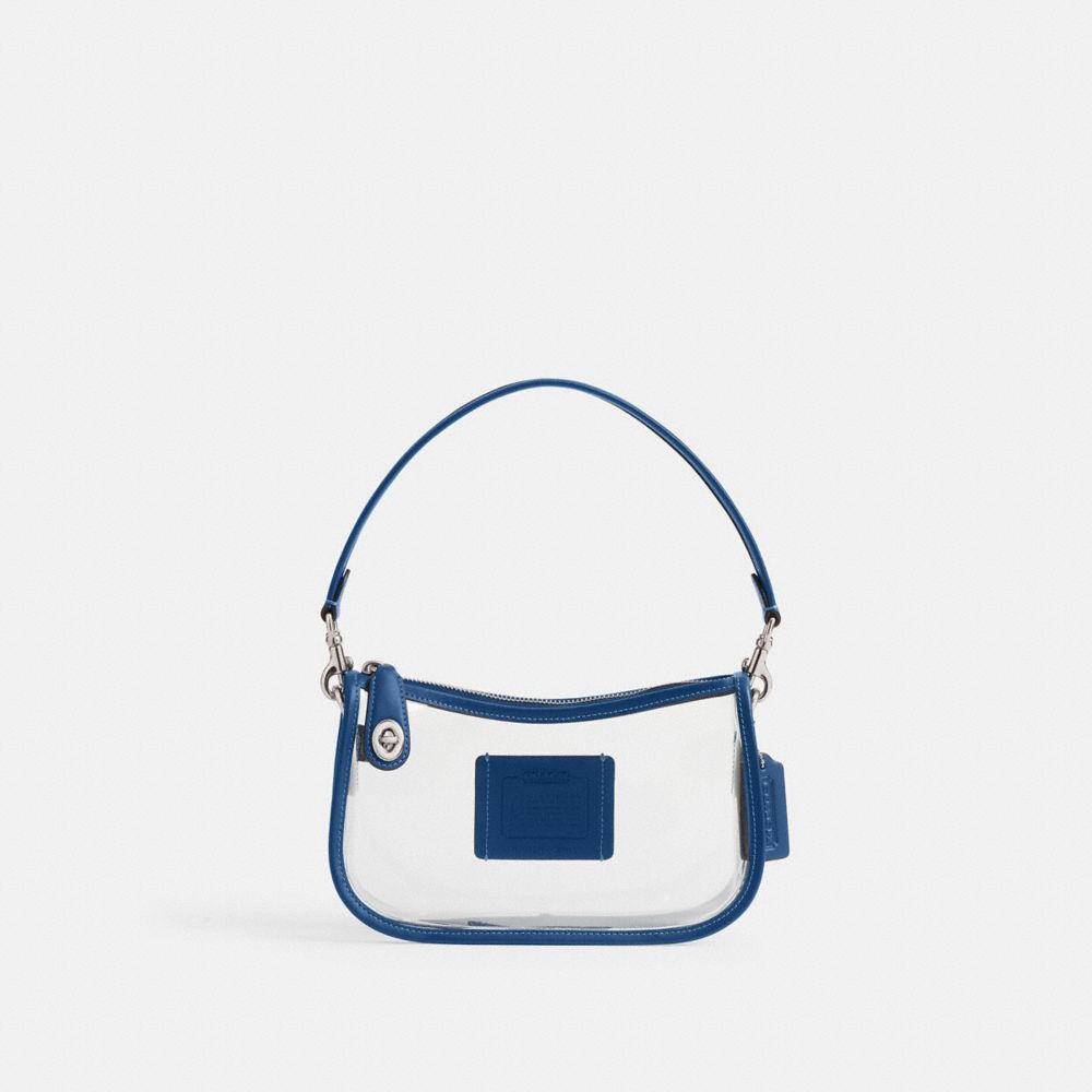 COACH®,Stadium Swinger Bag,Leather,Shoulder Bag,Applique,Piping,Sheer,Casual,White,Front View