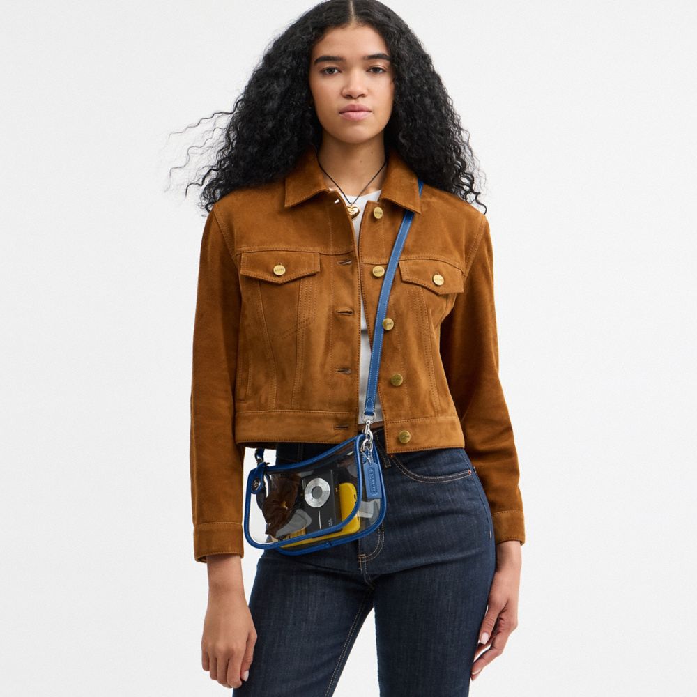 COACH®,Stadium Swinger Bag,Leather,Shoulder Bag,Applique,Piping,Sheer,Casual,White