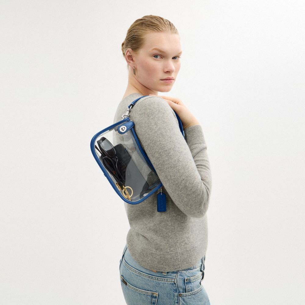 COACH®,Stadium Swinger Bag,Leather,Shoulder Bag,Applique,Piping,Sheer,Casual,White,Detail View