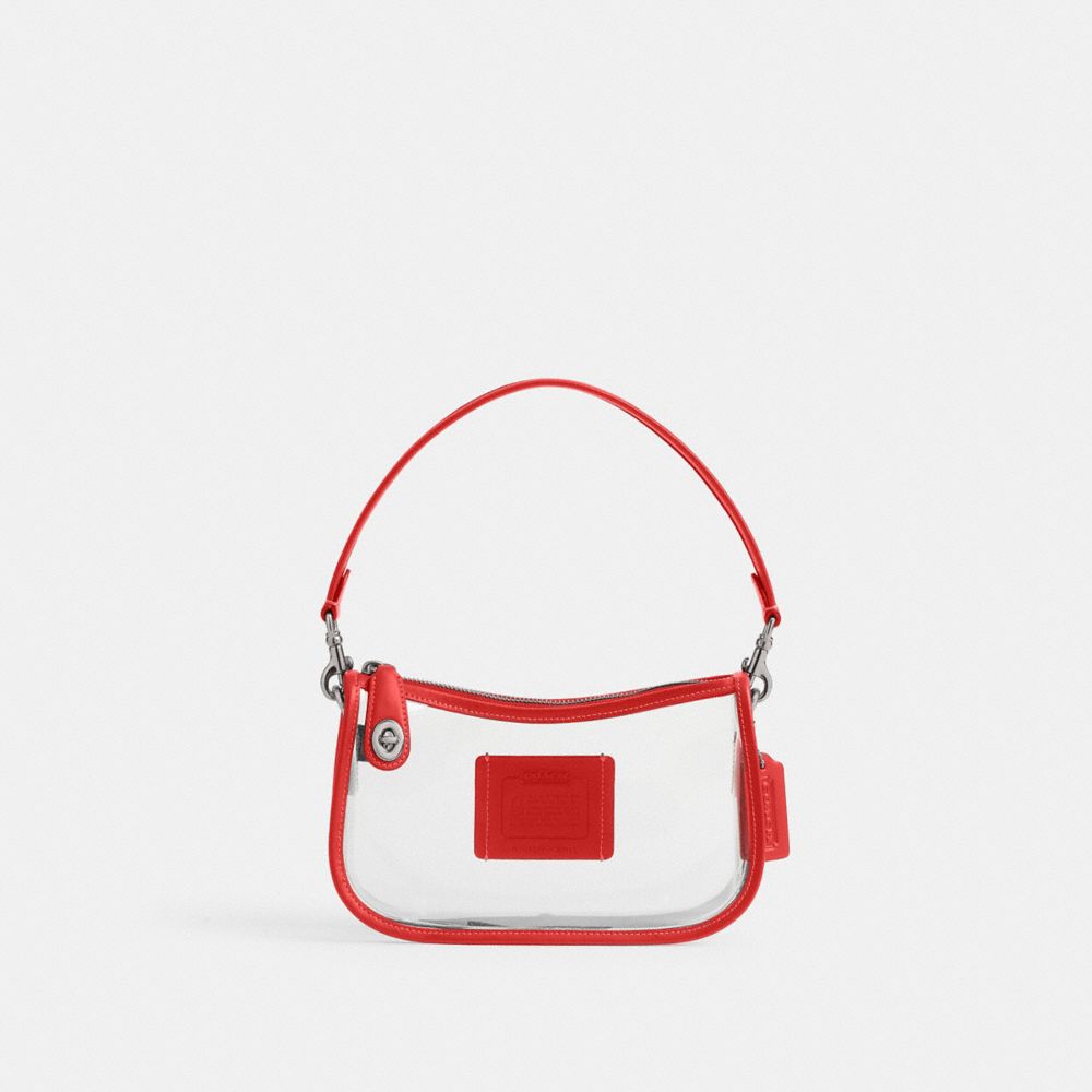 COACH®,Stadium Swinger Bag,Leather,Shoulder Bag,Applique,Piping,Sheer,Casual,White,Front View