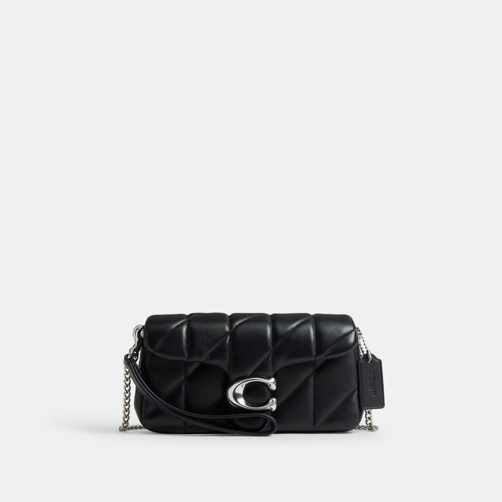 COACH®,Tabby Chain Crossbody Bag 19 With Quilting,Lining Leather,Leather,Crossbody,Wristlet,Logo,Pattern,Stitching,Embelli...,Black,Front View
