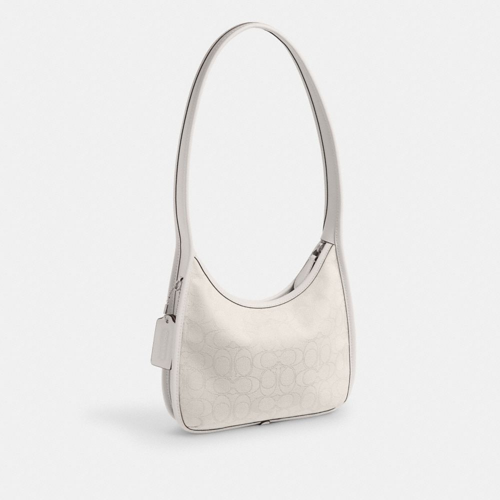 COACH®,Curve Zip Bag In Signature Jacquard,Cotton,Polyester,Shoulder Bag,Word Embellishment,Logo,Lined,Casual,Gray,Angle View