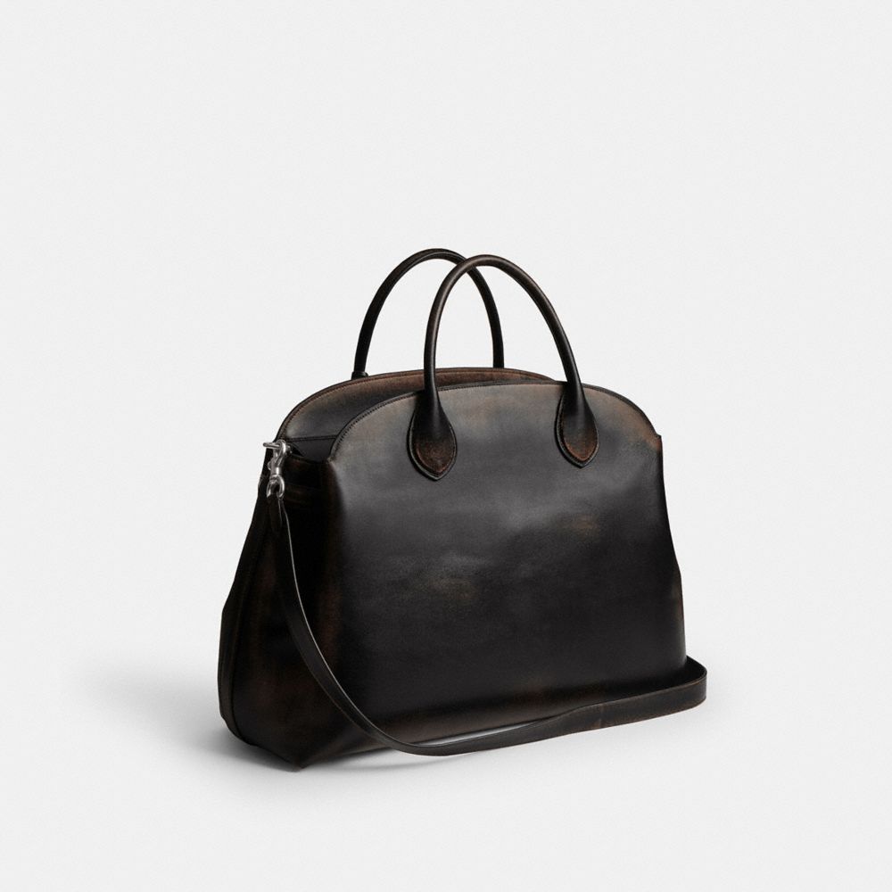 COACH®,Soft Empire Carryall Bag 48 In Loved Leather,Leather,Bowler Bag,Metal Material,Metal,Expandable,Lined,Work,Black,Angle View