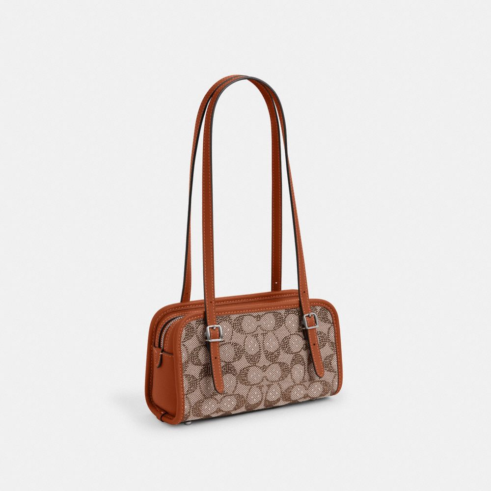 COACH®,Swing Zip Bag 20 In Crystal Signature Jacquard,Cotton,Polyester,Leather,Shoulder Bag,Piping,Casual,Multi Color,Angle View