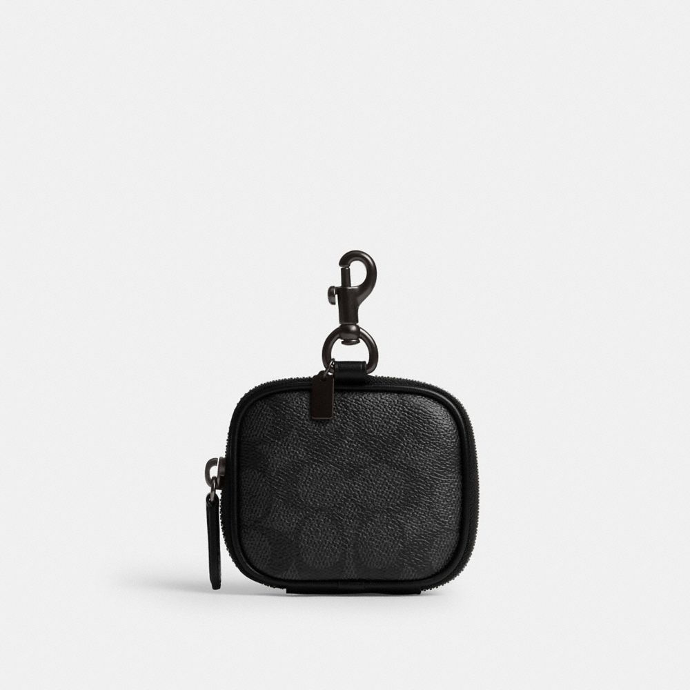 COACH®,Clip On Pouch In Signature Canvas,Calfskin Leather,Coin,Key Ring,Casual,Black,Back View