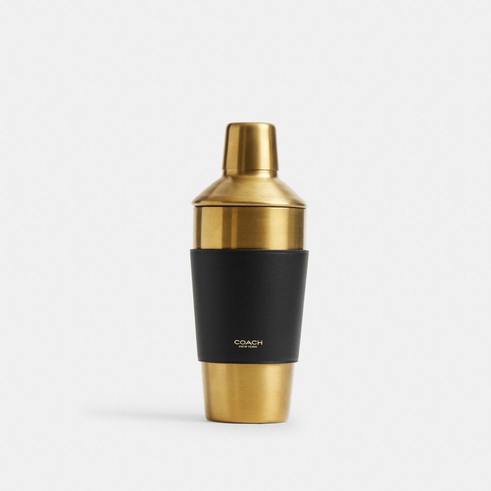 COACH®,Cocktail Shaker,Leather,Shaker,Leather,Brass,Black,Front View