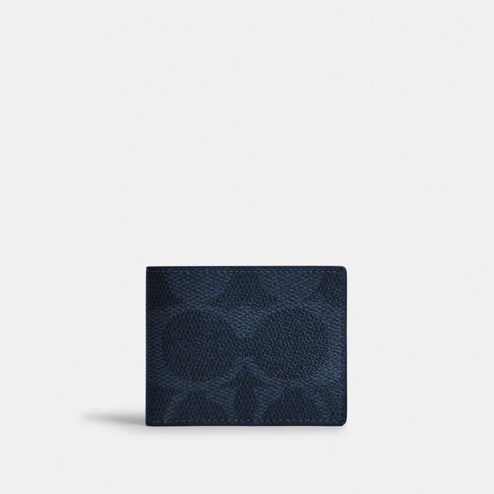 COACH®,Slim Billfold Wallet In Maxi Signature Canvas,Leather,Canvas,Bi Fold,Logo,Casual,Multi Color,Front View