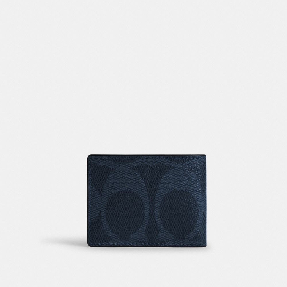 COACH®,Slim Billfold Wallet In Maxi Signature Canvas,Leather,Canvas,Bi Fold,Logo,Casual,Multi Color,Back View