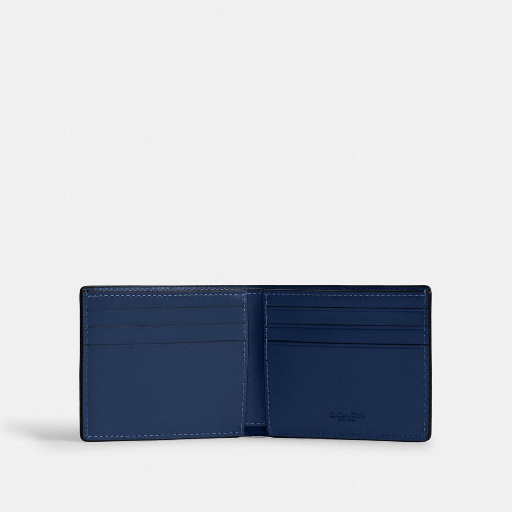 COACH®,Slim Billfold Wallet In Maxi Signature Canvas,Leather,Canvas,Bi Fold,Logo,Casual,Multi Color,Inside View,Top View