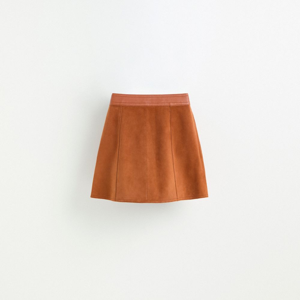 COACH®,Restored Braided Suede Mini Skirt,Polyester,Viscose,A-Line,Braided,Day Party,Brown,Back View