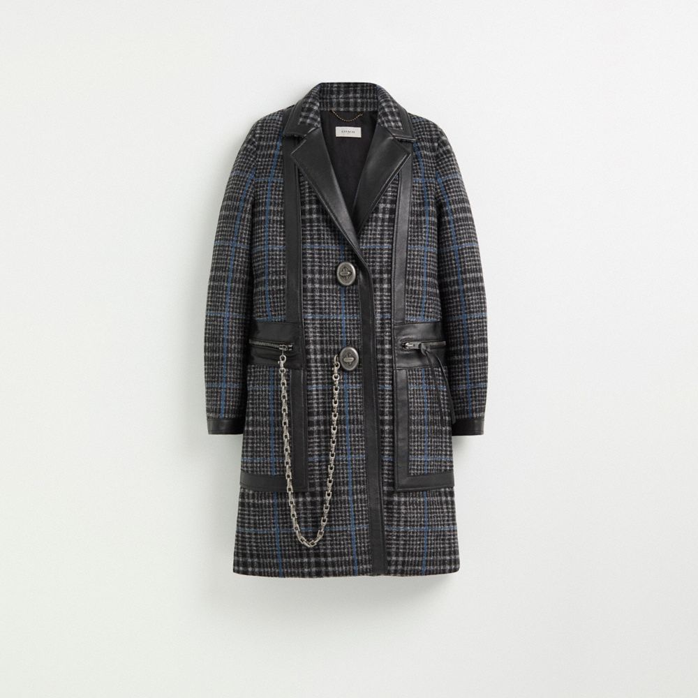 COACH®,Restored Tailored Wool Coat With Leather Detail,,Front View