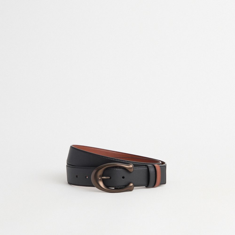 COACH®,Restored Signature Buckle Cut To Size Reversible Belt, 38 Mm,Black,Front View