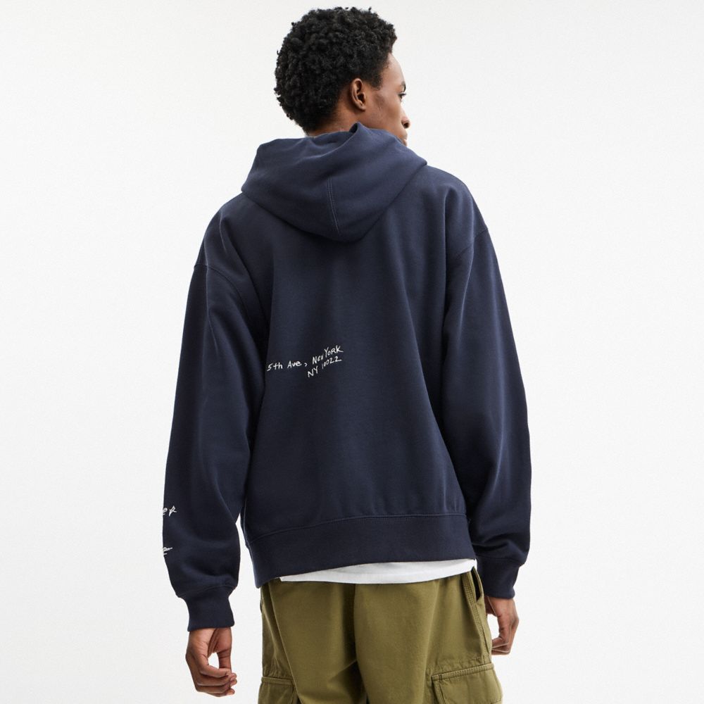 COACH®,Sketch Horse And Carriage Relaxed Hoodie,Cotton,Sweatshirt,Logo,Drawstring,Casual,Navy,Scale View