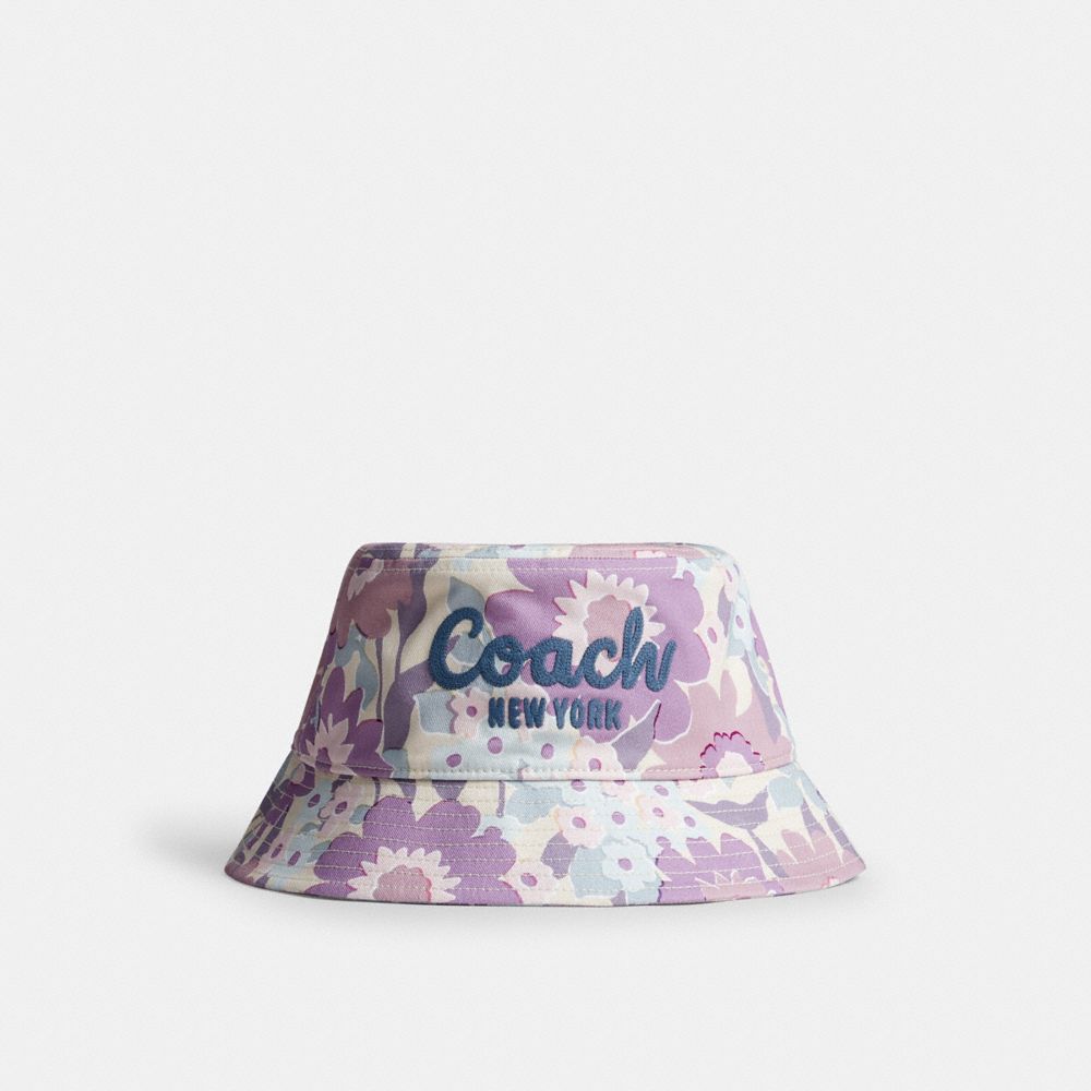 COACH®,Coach Script Floral Print Bucket Hat,Cotton,Bucket,Breathable,Casual,Multi Color,Front View