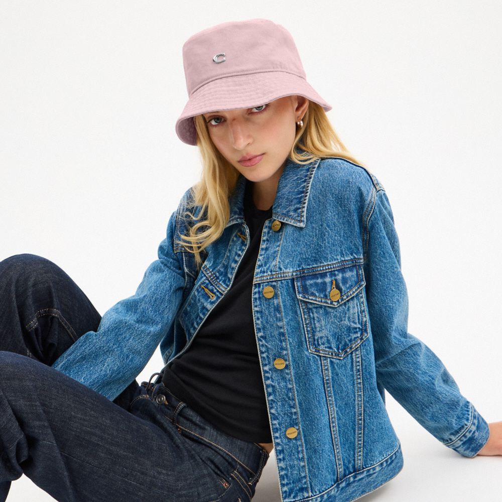 COACH®,Quilted Denim Bucket Hat,Pink,Detail View
