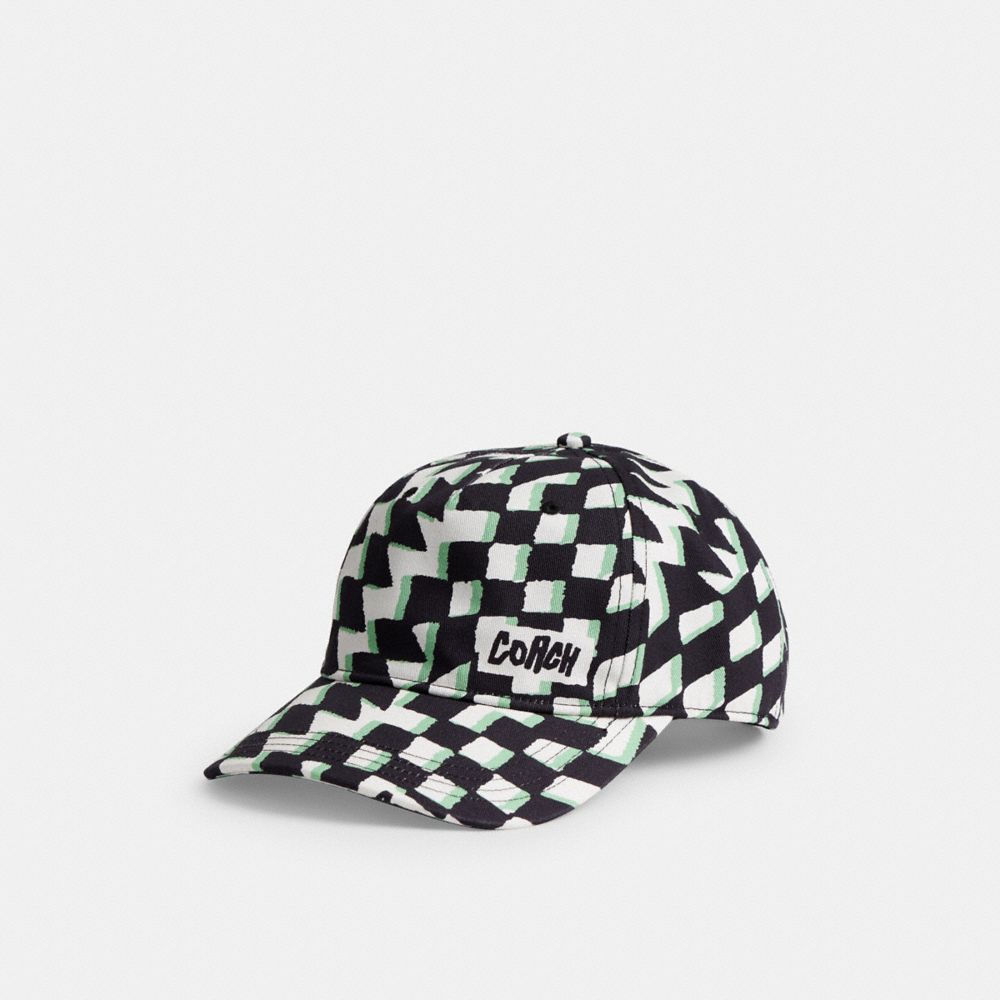 COACH®,Surfer Geo Check Print Baseball Hat,Cotton,Baseball Cap,Word Embellishment,Logo,Casual,Multi Color,Front View