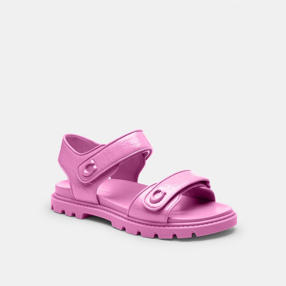 COACH®,Brynn Sandal,Rubber,Sandals,Metal,Logo,Pull Tab,Cushioned,Casual,Pink,Front View