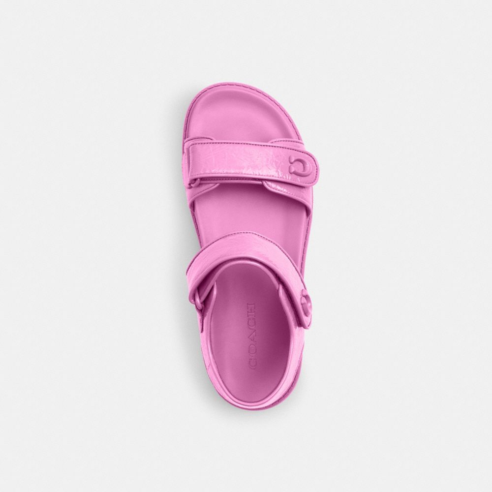 COACH®,Brynn Sandal,Rubber,Sandals,Metal,Logo,Pull Tab,Cushioned,Casual,Pink,Inside View,Top View