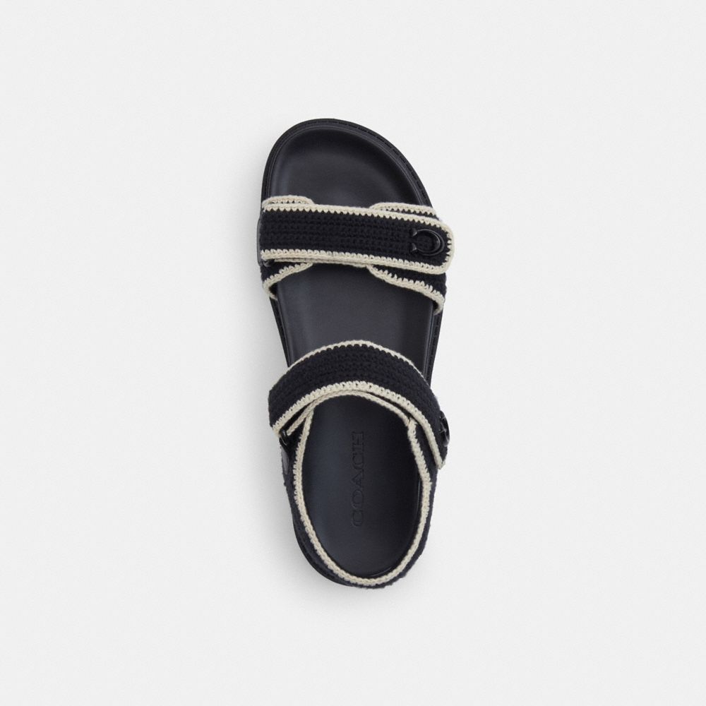 COACH®,Brynn Sandal,Rubber,Cotton,Sandals,Logo,Metal,Piping,Pull Tab,Casual,Black,Inside View,Top View