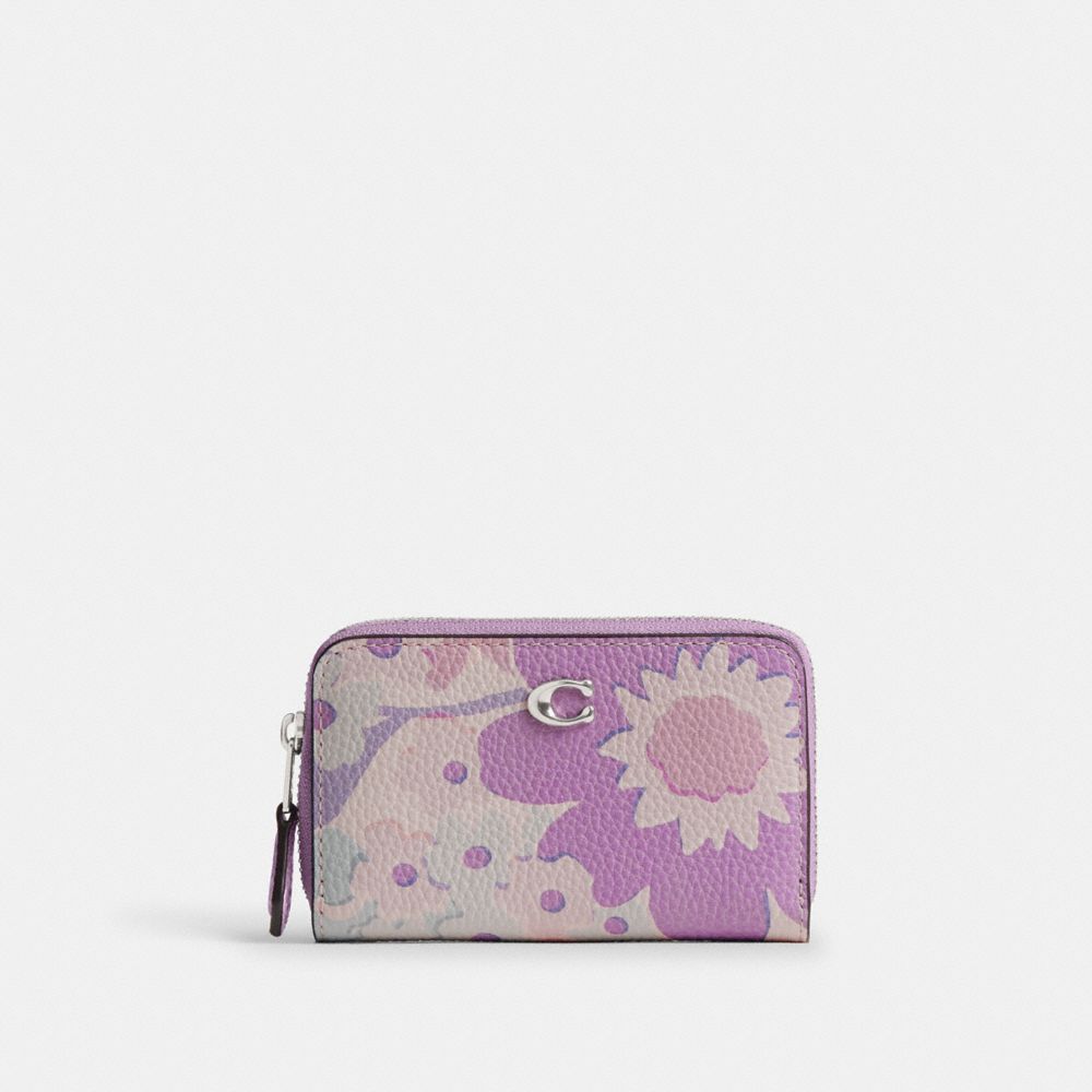 COACH®,Essential Small Zip Around Card Case With Floral Print,Leather,Coin,Metal,Logo,Gusset,Casual,Multi Color,Front View