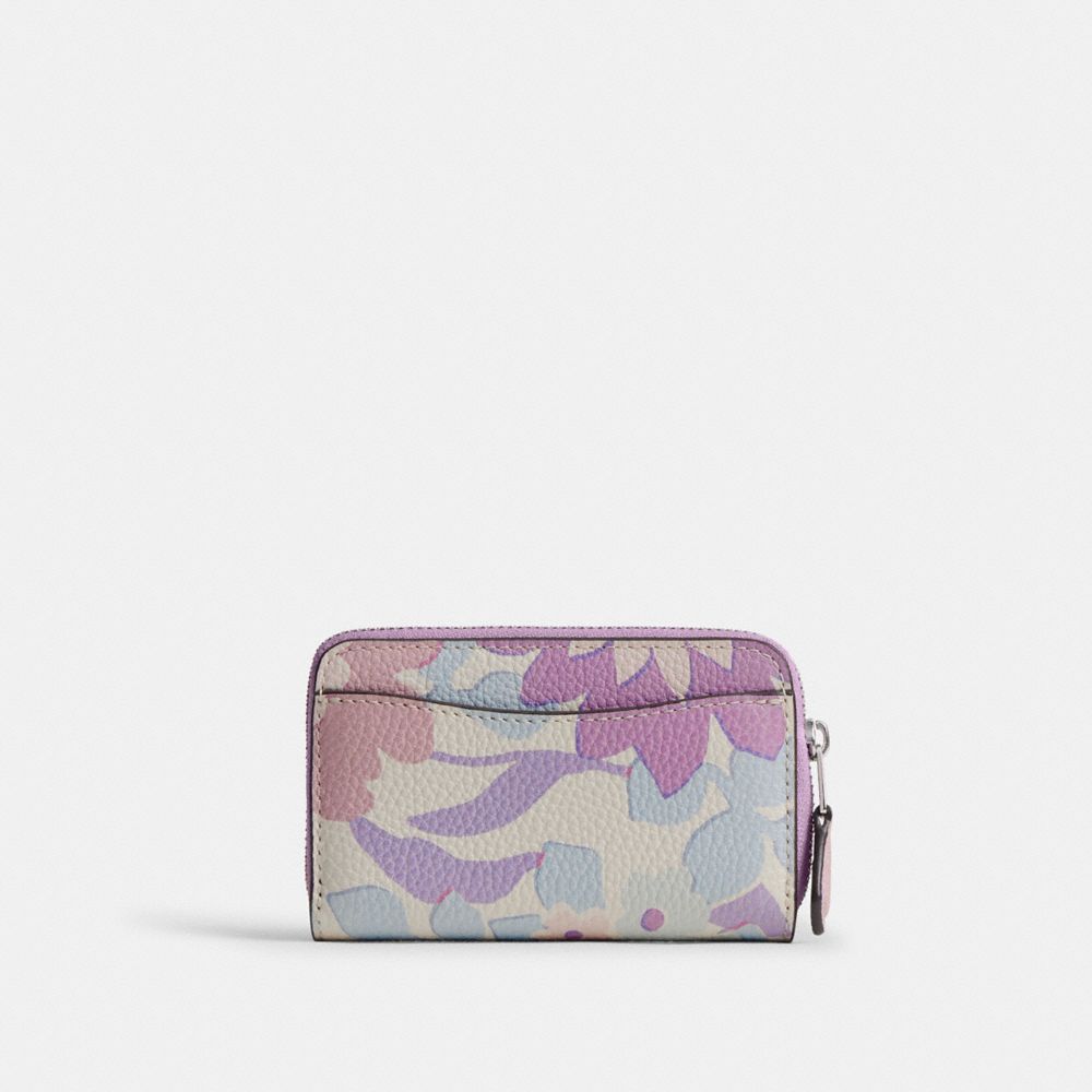 COACH®,Essential Small Zip Around Card Case With Floral Print,Leather,Coin,Metal,Logo,Gusset,Casual,Multi Color,Back View