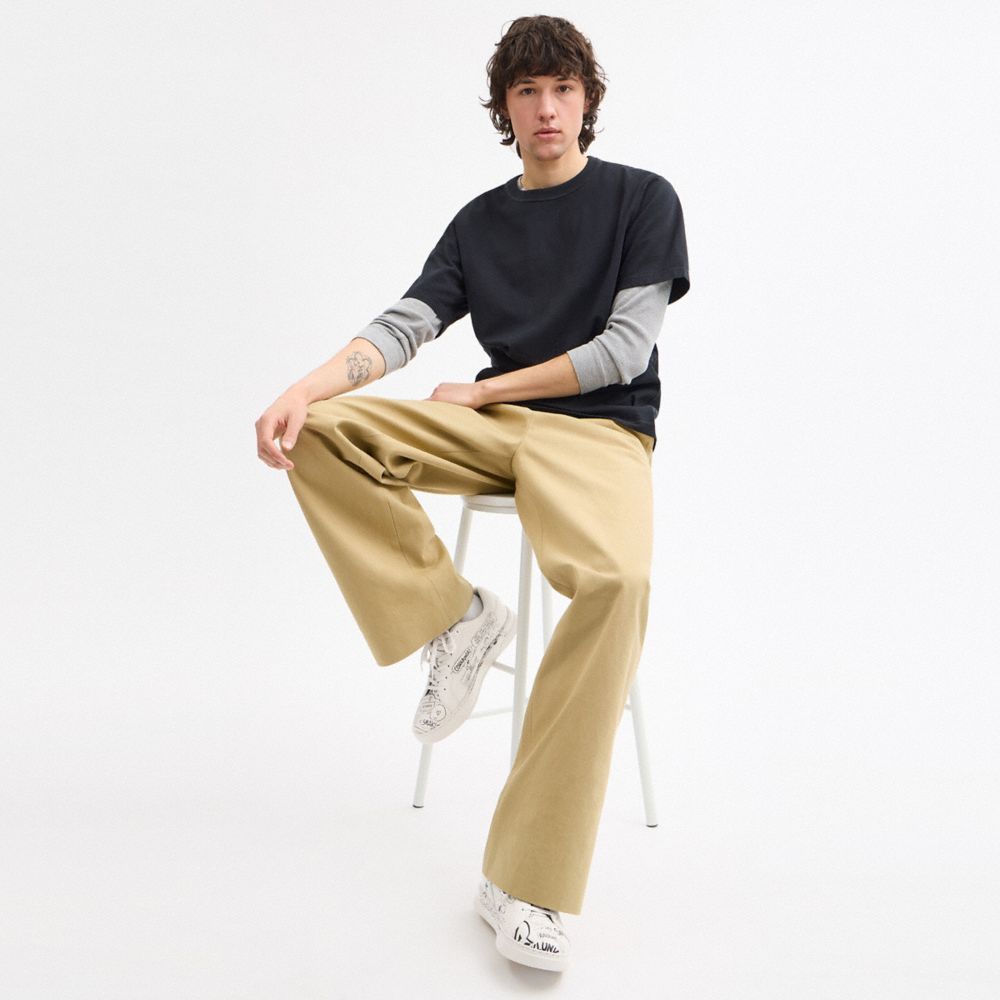 COACH®,Coach X Peanuts High Line Sneaker With Newspaper Print,Leather,Casual,Fabric,Cushioned,Casual,White,Detail View