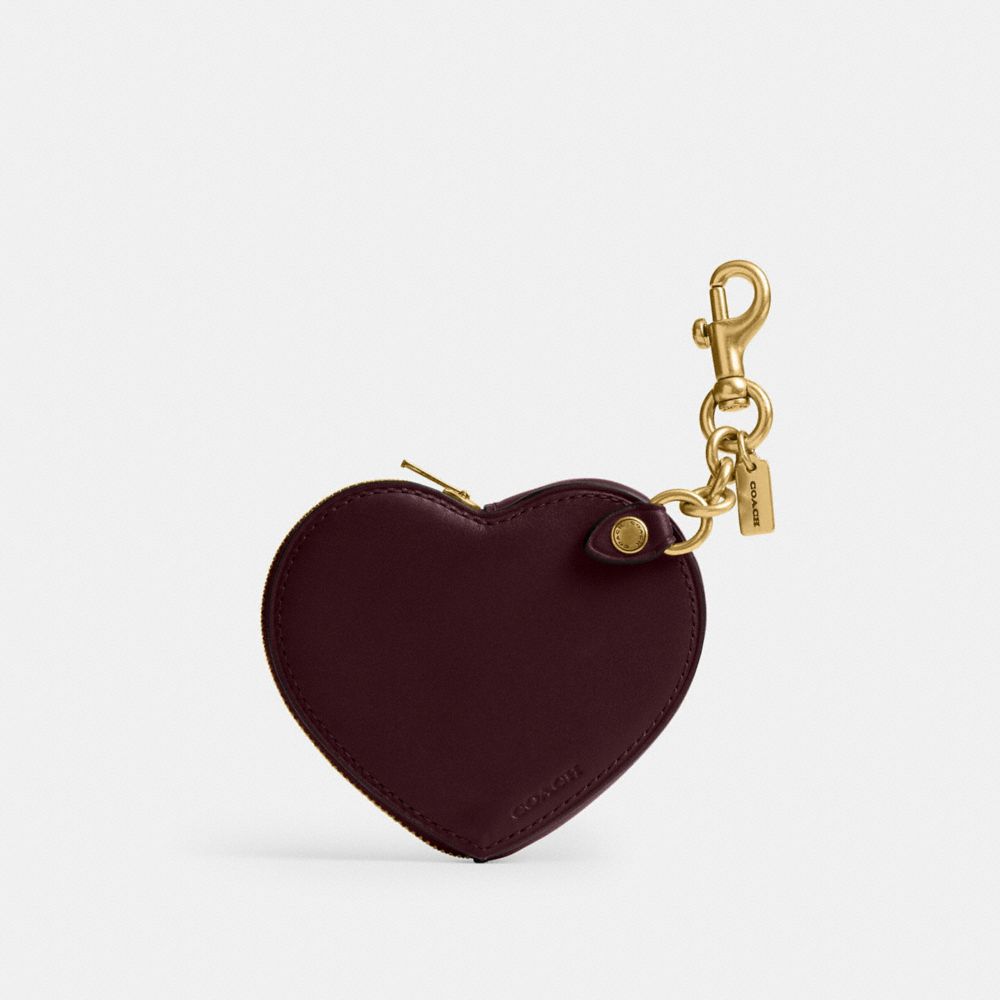 COACH®,Heart Coin Purse,Leather,Coin,Logo,Key Ring,Casual,Maroon,Front View
