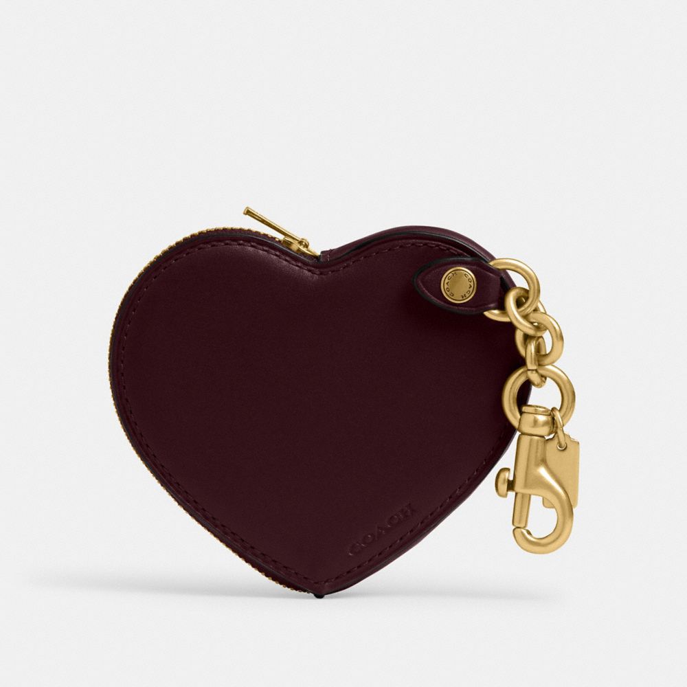COACH®,Heart Coin Purse,Leather,Coin,Logo,Key Ring,Casual,Maroon,Back View