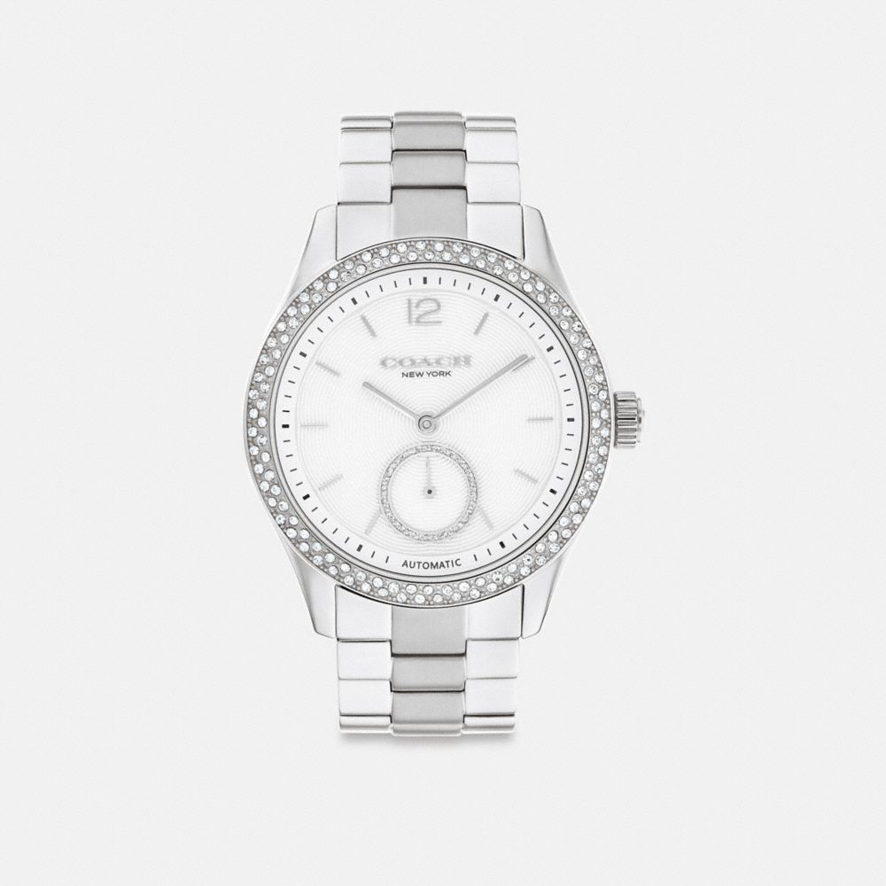 COACH®,Brooks Automatic Watch, 38 Mm,Analog,Metal Material,Textured,Gem Embellishment,Logo,Word Embellishment,Water Resist...,,Front View