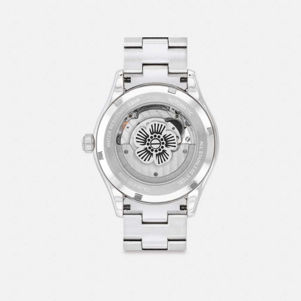 COACH®,Brooks Automatic Watch, 38 Mm,Analog,Metal Material,Textured,Gem Embellishment,Logo,Word Embellishment,Water Resist...,,Back View