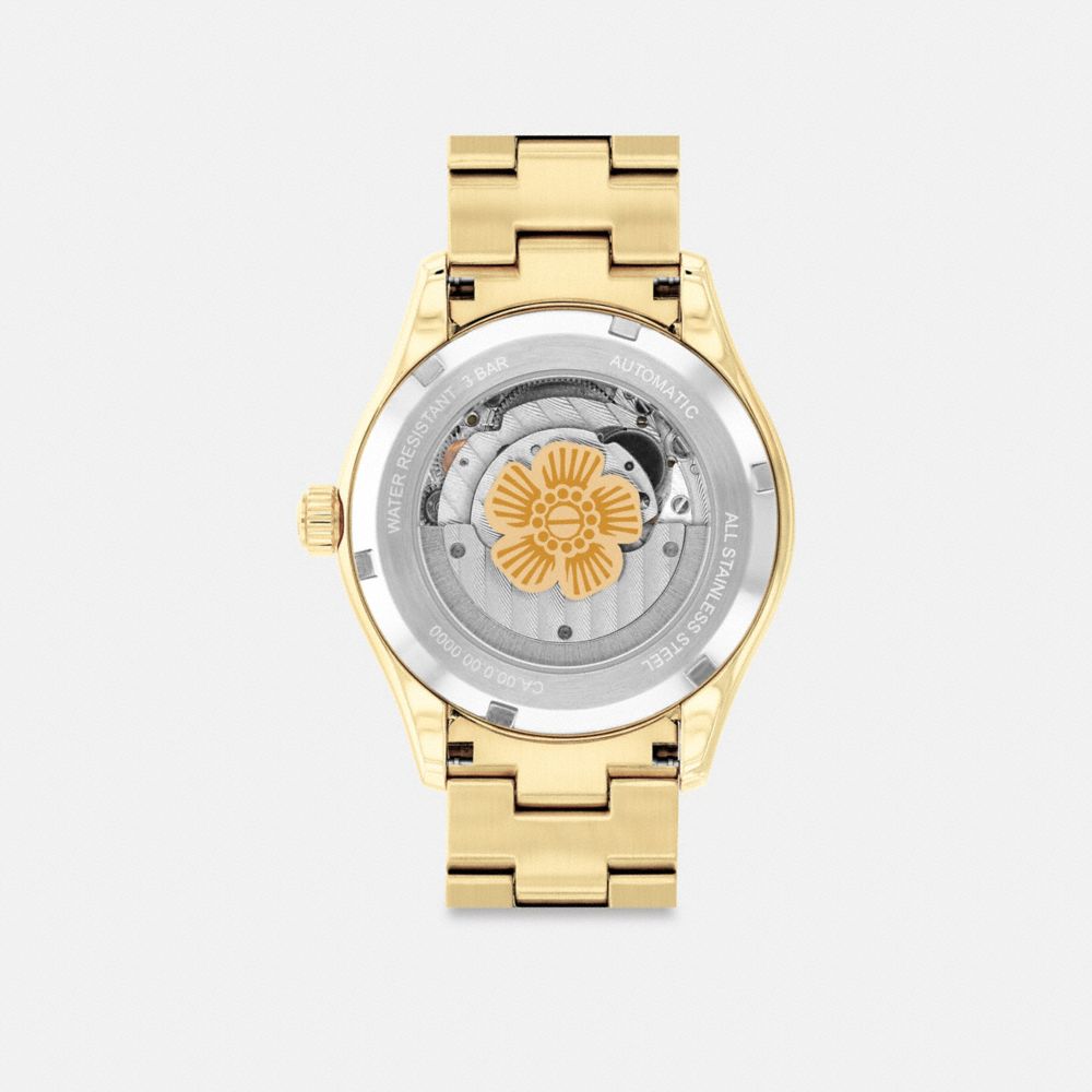 COACH®,Brooks Automatic Watch, 38 Mm,Analog,Crystal,Metal Material,Textured,Gem Embellishment,Logo,Word Embellishment,Wate...,,Back View