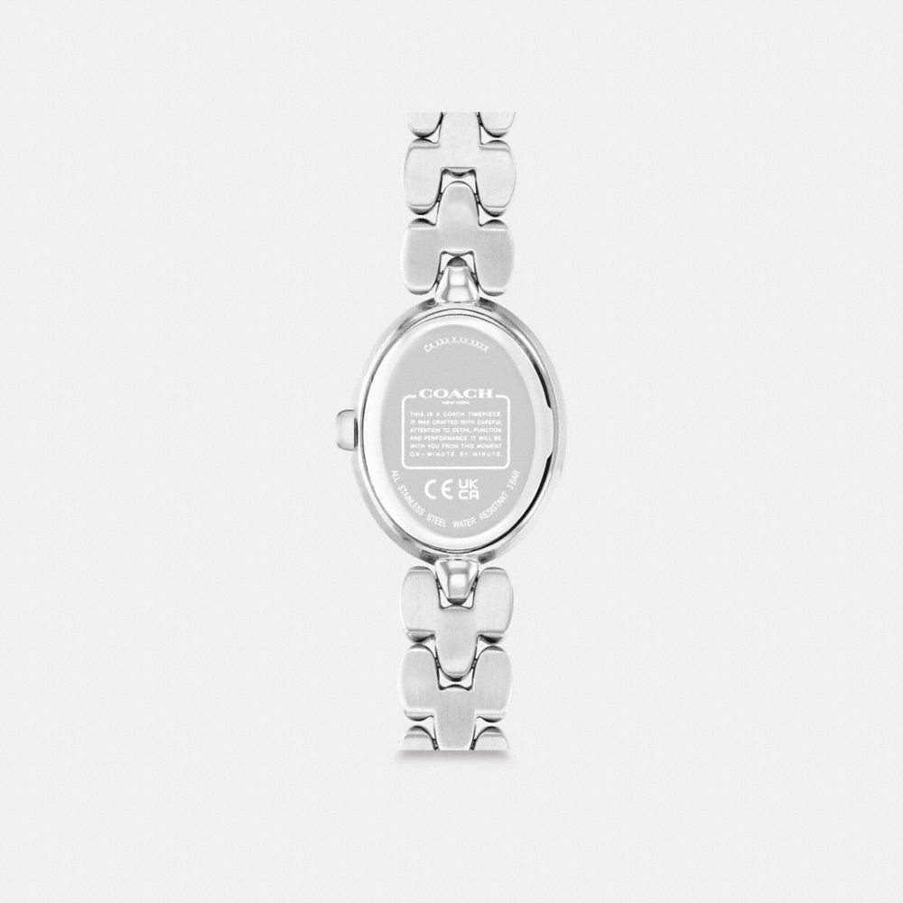 COACH®,Sammy Watch, 22 Mm,Analog,Crystal,Quartz,Logo,Word Embellishment,Water Resistant,Stainless Steel,Work,,Back View