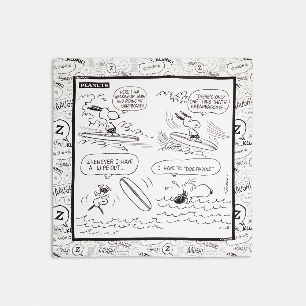 COACH®,Coach X Peanuts Newspaper Print Silk Square Scarf,White,Front View
