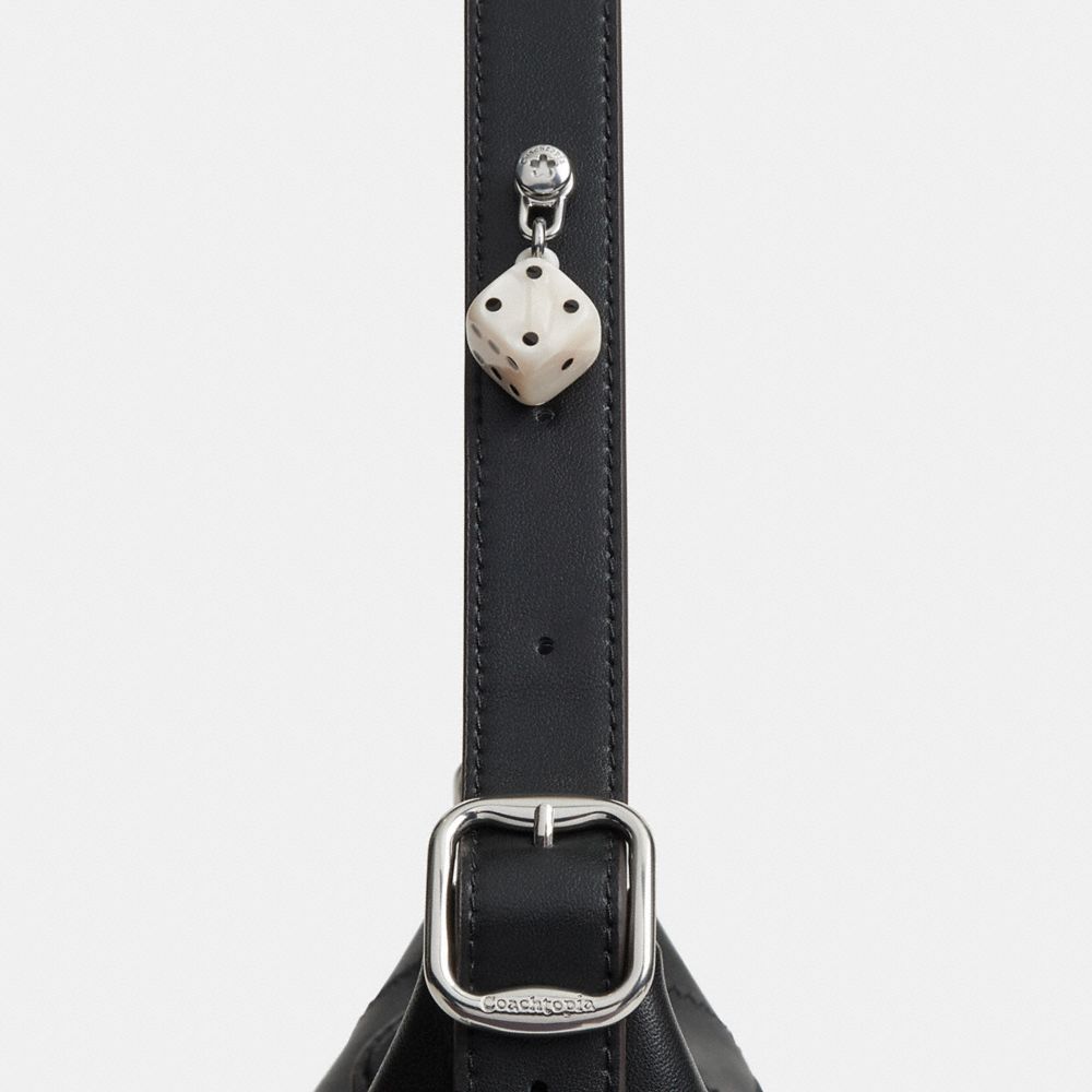 COACH®,Dice Bag Charm,Acrylic,Bag Charm,Logo,Silver Metal,Cream,Angle View