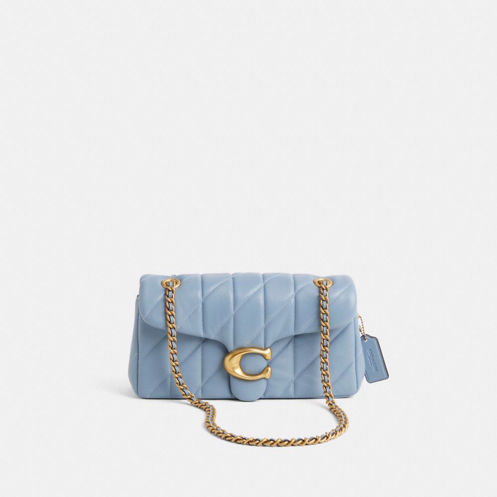 COACH®,Restored Tabby Shoulder Bag 26 With Pillow Quilting,Shoulder Bag,Logo,Metal,Chain Detail,Embossed,Sustainable,Brass...,Blue,Front View