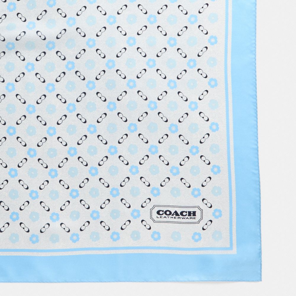 COACH®,Restored Tea Rose Print Silk Square Scarf,Silk,Square,Color Block,Casual,Blue,Closer View