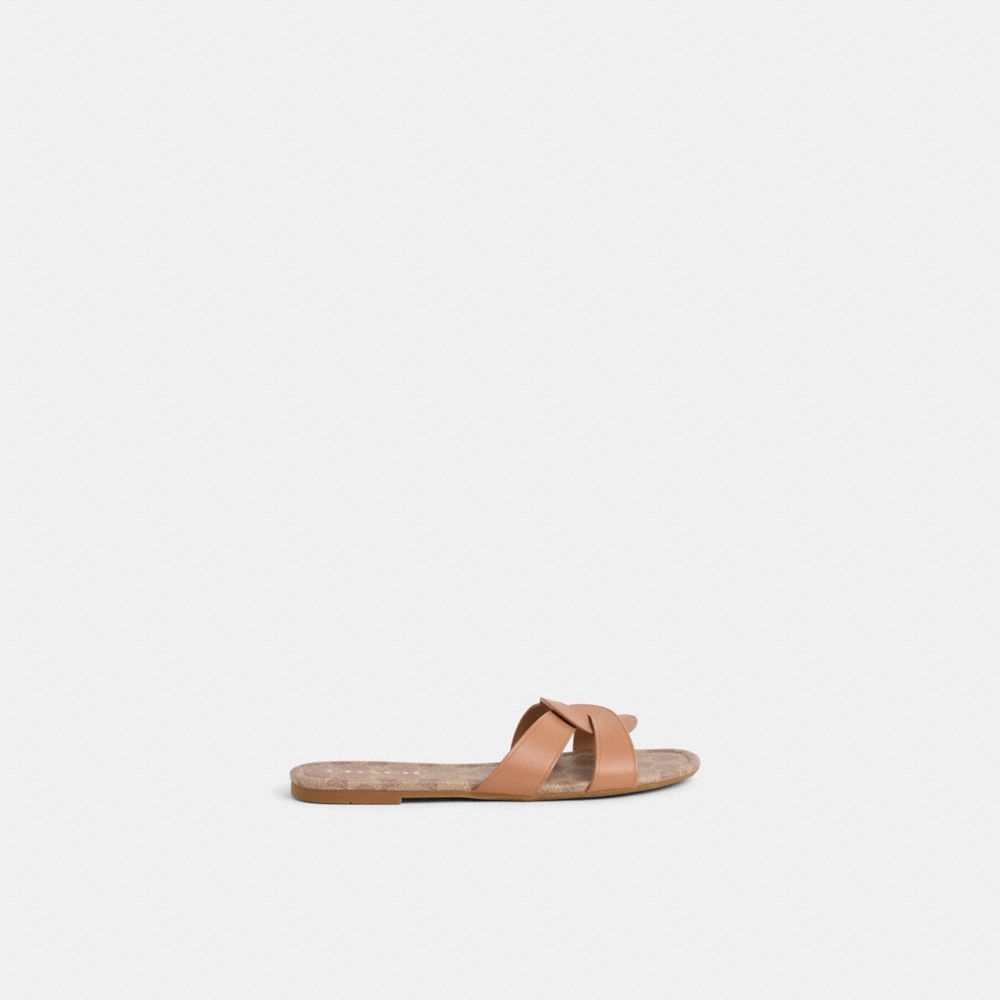 COACH®,Restored Essie Sandal,Canvas,Leather,Rubber,Slides,Sustainable,Pool,Casual,Brown,Front View