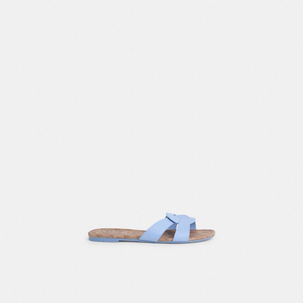 COACH®,Restored Essie Sandal,Canvas,Leather,Rubber,Slides,Sustainable,Pool,Casual,Blue,Front View
