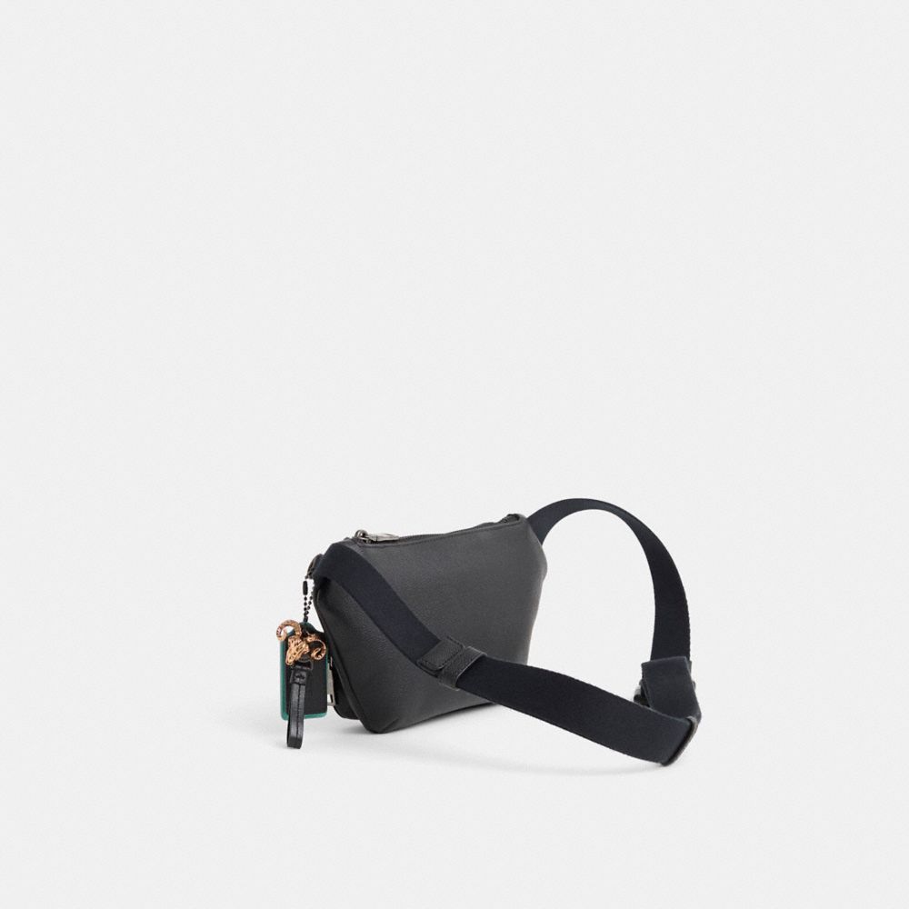 COACH®,Upcrafted Belt Bag With Signature Canvas Interior Detail,Leather,Canvas,Belt Bag,Plastic,Metal,Logo,Stripe,Adjustab...,Black,Angle View