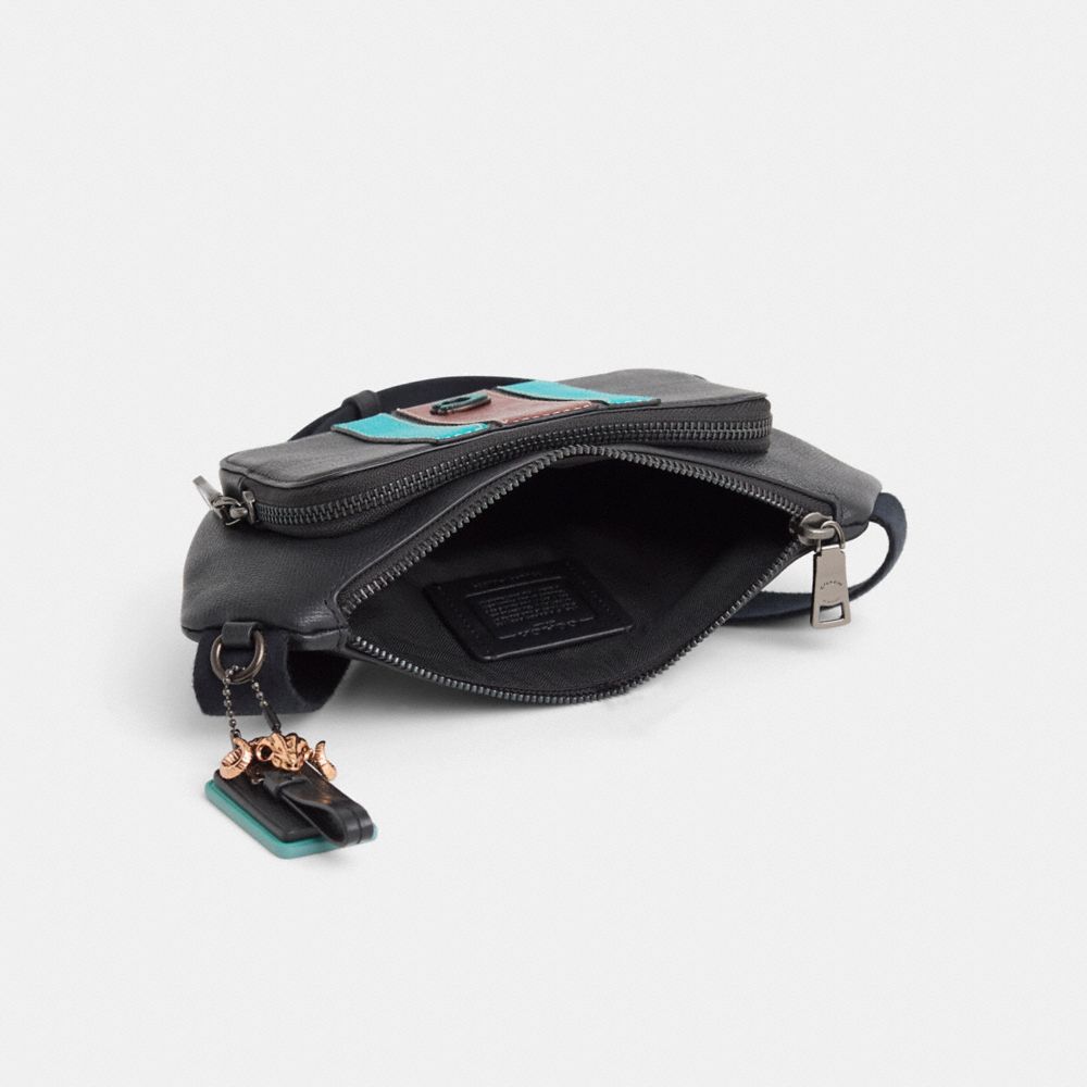 COACH®,Upcrafted Belt Bag With Signature Canvas Interior Detail,Leather,Canvas,Belt Bag,Plastic,Metal,Logo,Stripe,Adjustab...,Black,Inside View,Top View